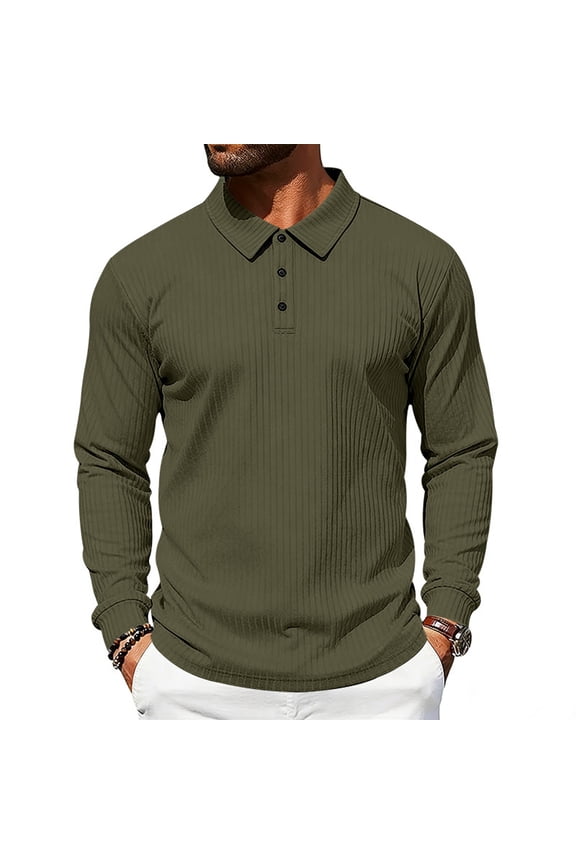Men's Casual Soft Lightweight Golf Knit Sweater Long Sleeve Button Down Pullover Tops For Fall Winter Army Green XL