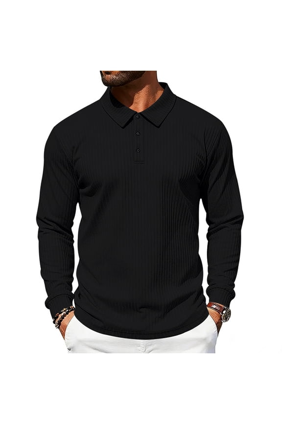 Men's Casual Soft Lightweight Golf Knit Sweater Long Sleeve Button Down Pullover Tops For Fall Winter Black XXL