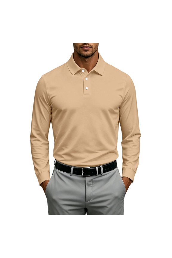 Men's Quick Dry Golf Shirt Short Sleeve Breathable Lightweight Stretch Casual Sport Top Beige L