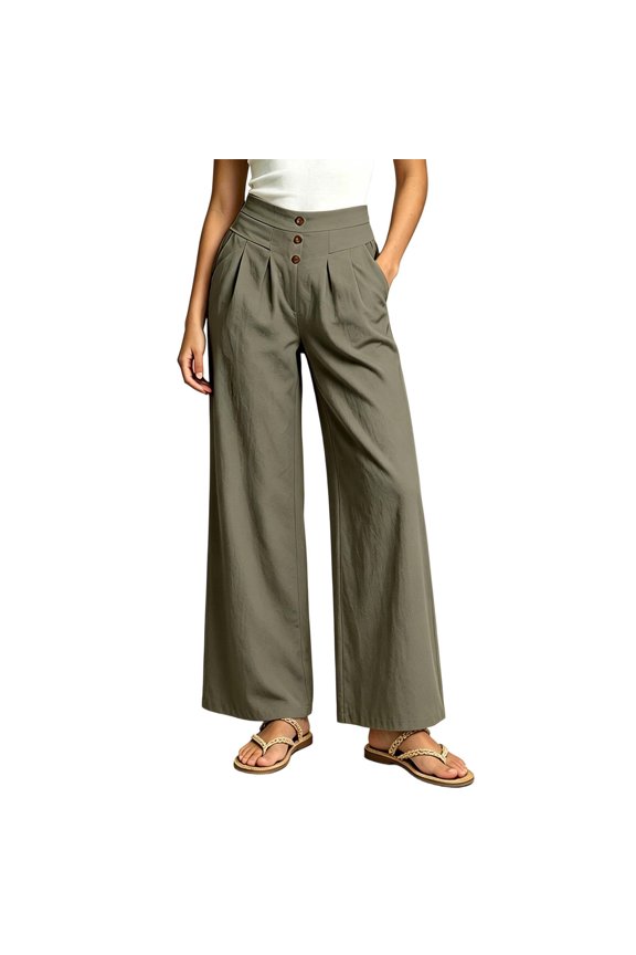 Pants For Women Elastic Waist Straight Leg Pants Fashion Comfortable Everyday Trousers Dark Green M