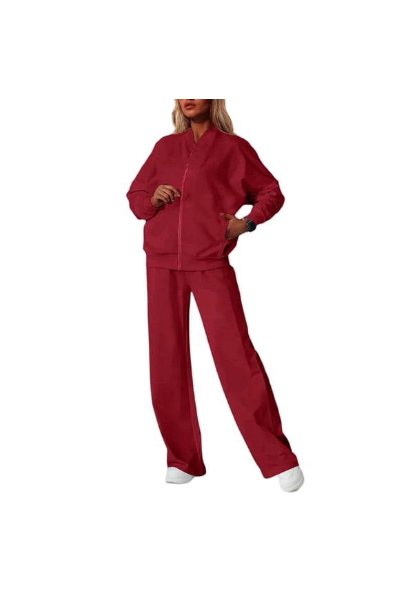 Sets For Women 2 Piece Track Suit Set Loose Fit Soft Breathable Fall Casual Wear Wine XL