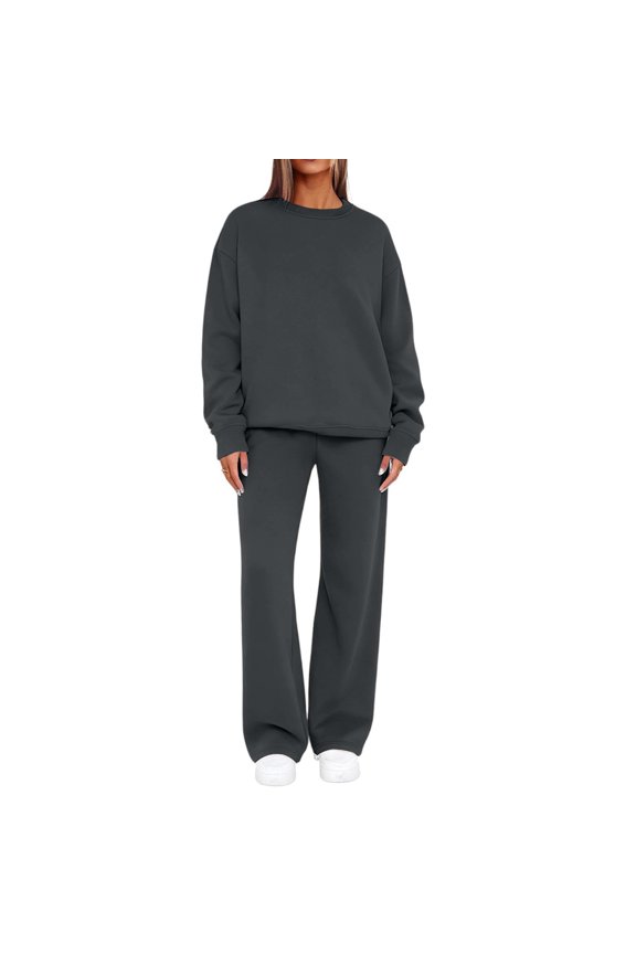Sets For Women Crewneck Sweatshirt Jogger Pants Set Soft Polyester Fall Winter Casual Outfit Gray S