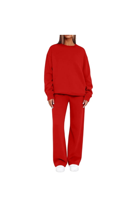 Sets For Women Crewneck Sweatshirt Jogger Pants Set Soft Polyester Fall Winter Casual Outfit Red XXL