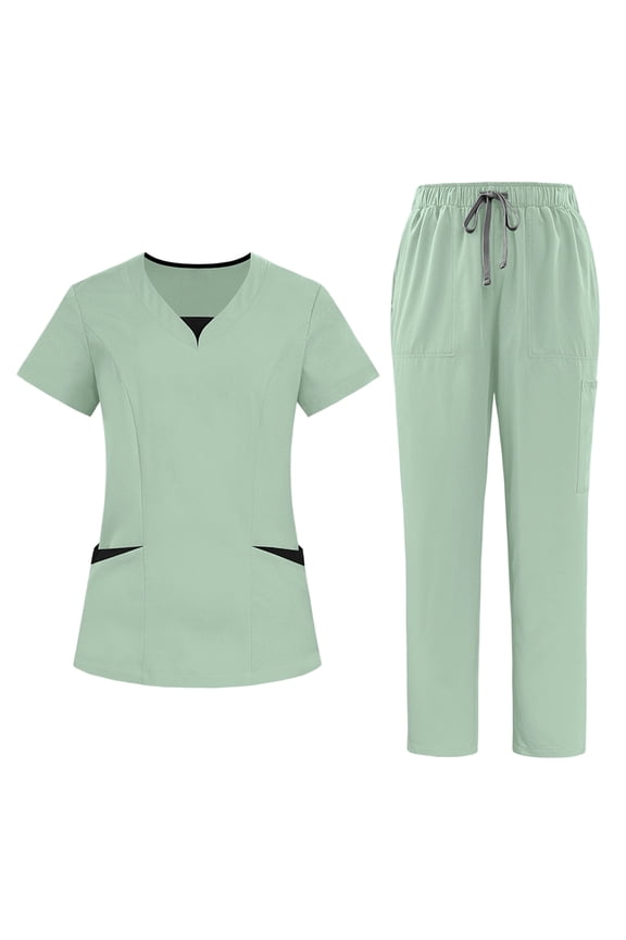 Sets For Women Stretch Scrub Set Short Sleeve V Neck Top With Pockets Pants Set Quick Dry Two Piece Uniform Mint Green XL