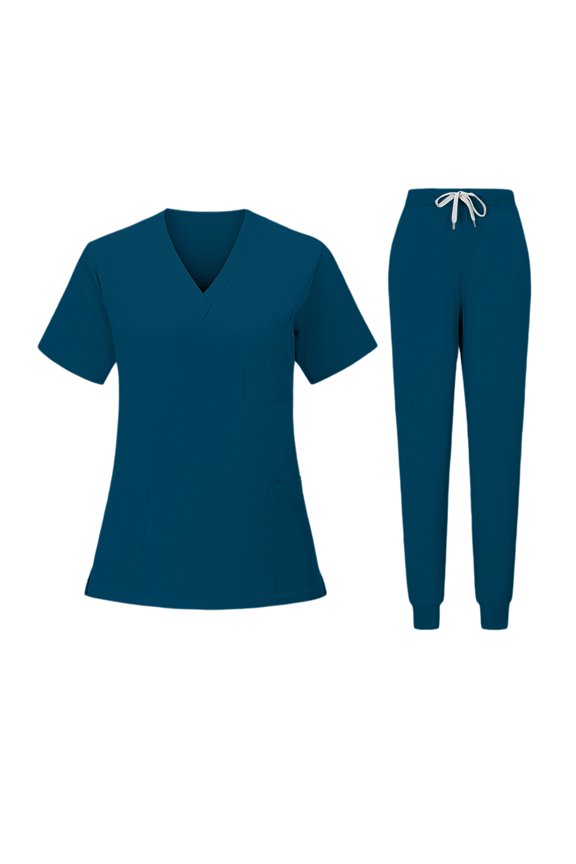 Sets For Women V Neck Stretch Scrub Set With Pockets Straight Leg Pants Quick Dry Nursing Uniform Dark Blue S