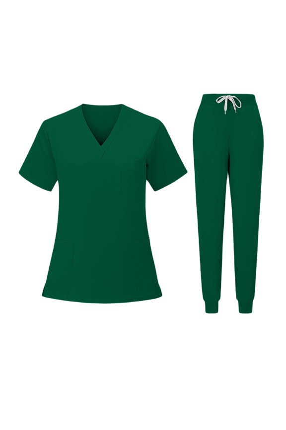 Sets For Women V Neck Stretch Scrub Set With Pockets Straight Leg Pants Quick Dry Nursing Uniform Dark Green XL