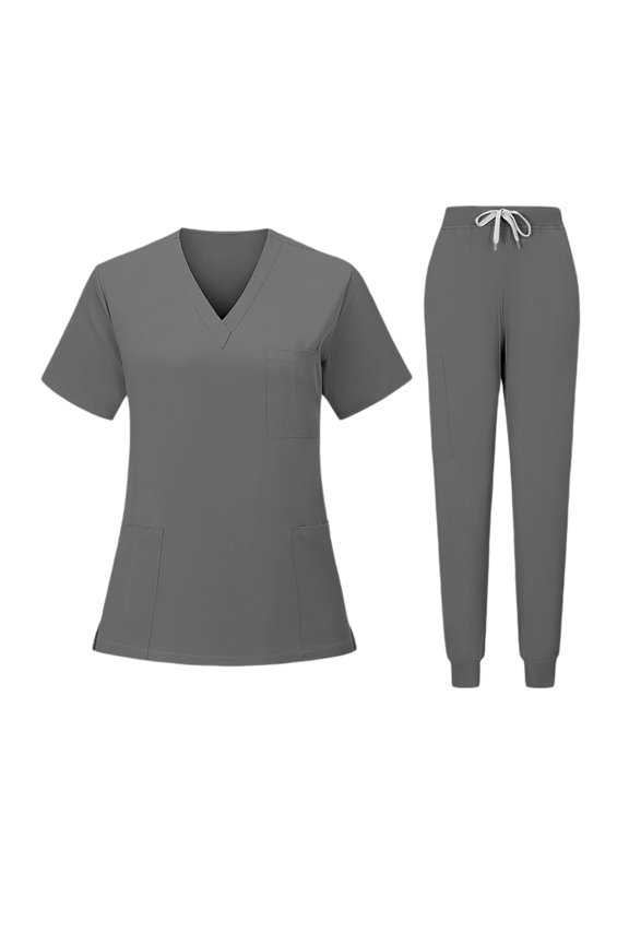 Sets For Women V Neck Stretch Scrub Set With Pockets Straight Leg Pants Quick Dry Nursing Uniform Gray XXL
