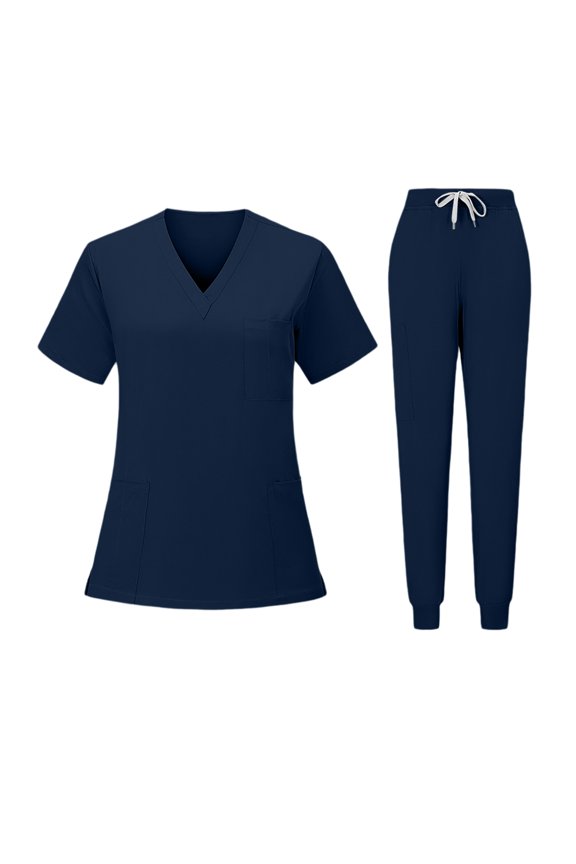 Sets For Women V Neck Stretch Scrub Set With Pockets Straight Leg Pants Quick Dry Nursing Uniform Navy S