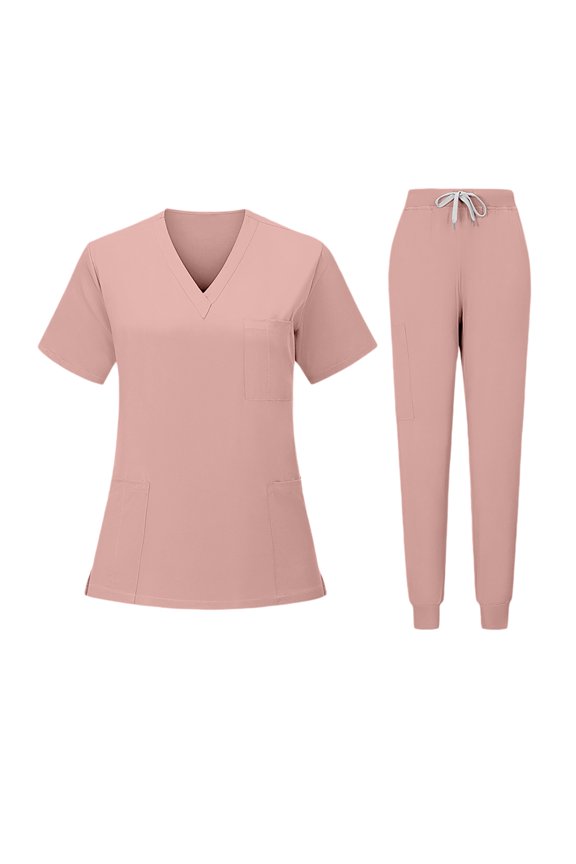 Sets For Women V Neck Stretch Scrub Set With Pockets Straight Leg Pants Quick Dry Nursing Uniform Pink S