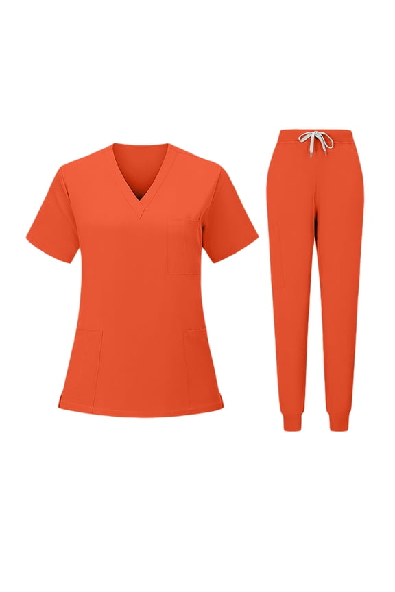 Sets For Women V Neck Stretch Scrub Set With Pockets Straight Leg Pants Quick Dry Nursing Uniform Saffron M