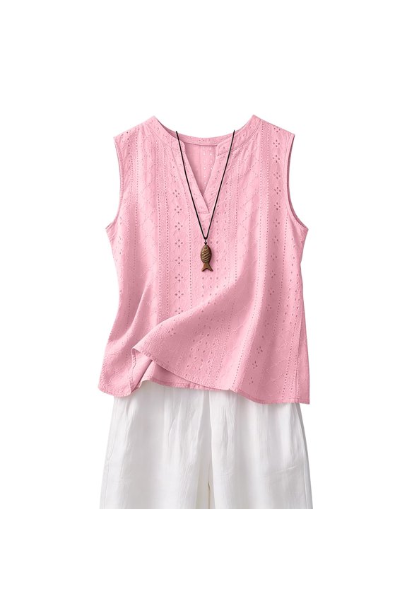 Tank Tops For Women Breathable Hollowed-out Sleeveless Vest Loose Fit Summer Casual Beach Layering Top Pink L