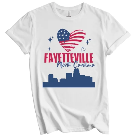 Fayetteville North Carolina Skyline American Flag Heart 4th of July T-Shirt Gift for Men Women Unisex Tee