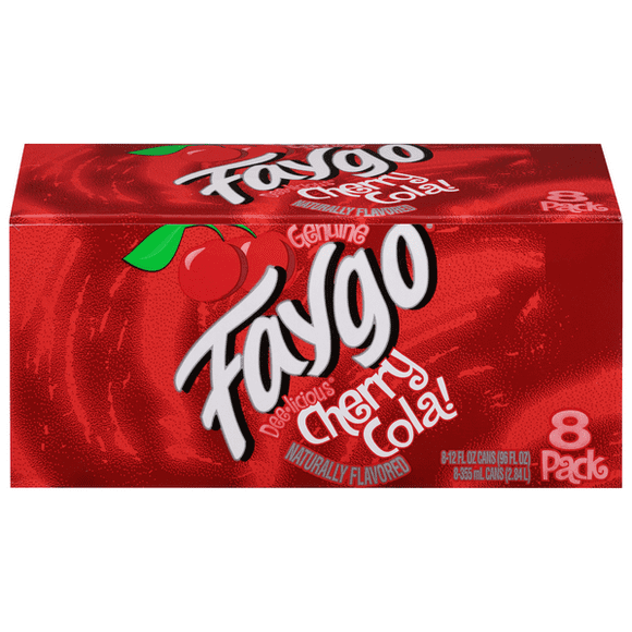Faygo Cherry Cola Soda, 8 Pack Cans, 96 fl oz Total, Classic Cherry Flavor, Caffeine-Free