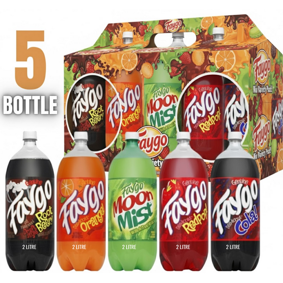 Faygo Classic Soda Variety Pack, 5 Bottles, 2 Liter Each