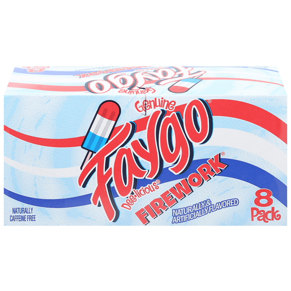 Faygo Firework Soda, 8 Pack Cans, 96 fl oz Total, Rocket Pop Flavor, Caffeine-Free Summer Drink