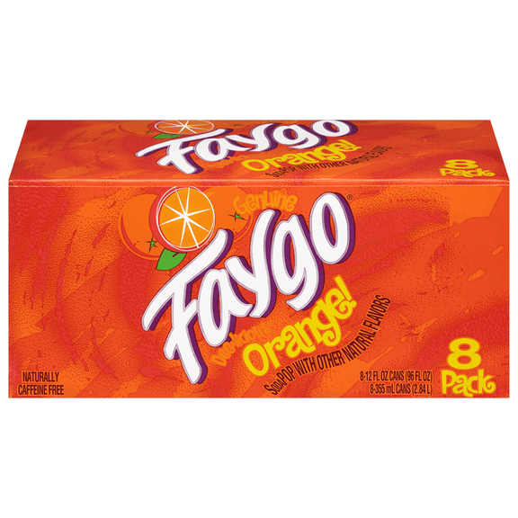 Faygo Orange Soda Pop 12 fl oz Cans, 8 Pack Sweet Citrus Orange Soft Drink, Refreshing Carbonated Soda