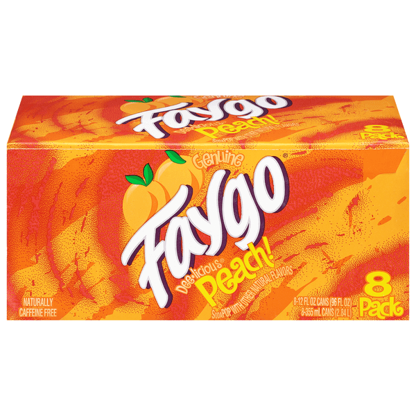 Faygo Peach Soda Pop – 12 fl oz Cans, 8 Pack – Sweet Peach Flavored Soft Drink, Refreshing Carbonated Beverage