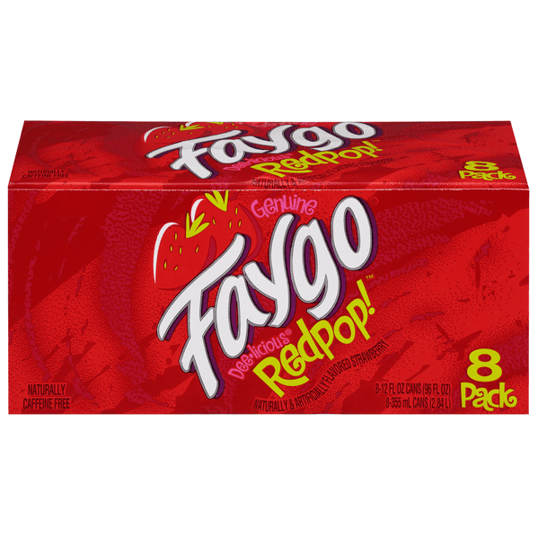 Faygo Redpop Strawberry Soda, 8 Pack Cans, 96 fl oz Total, Fruity & Sweet, Caffeine-Free