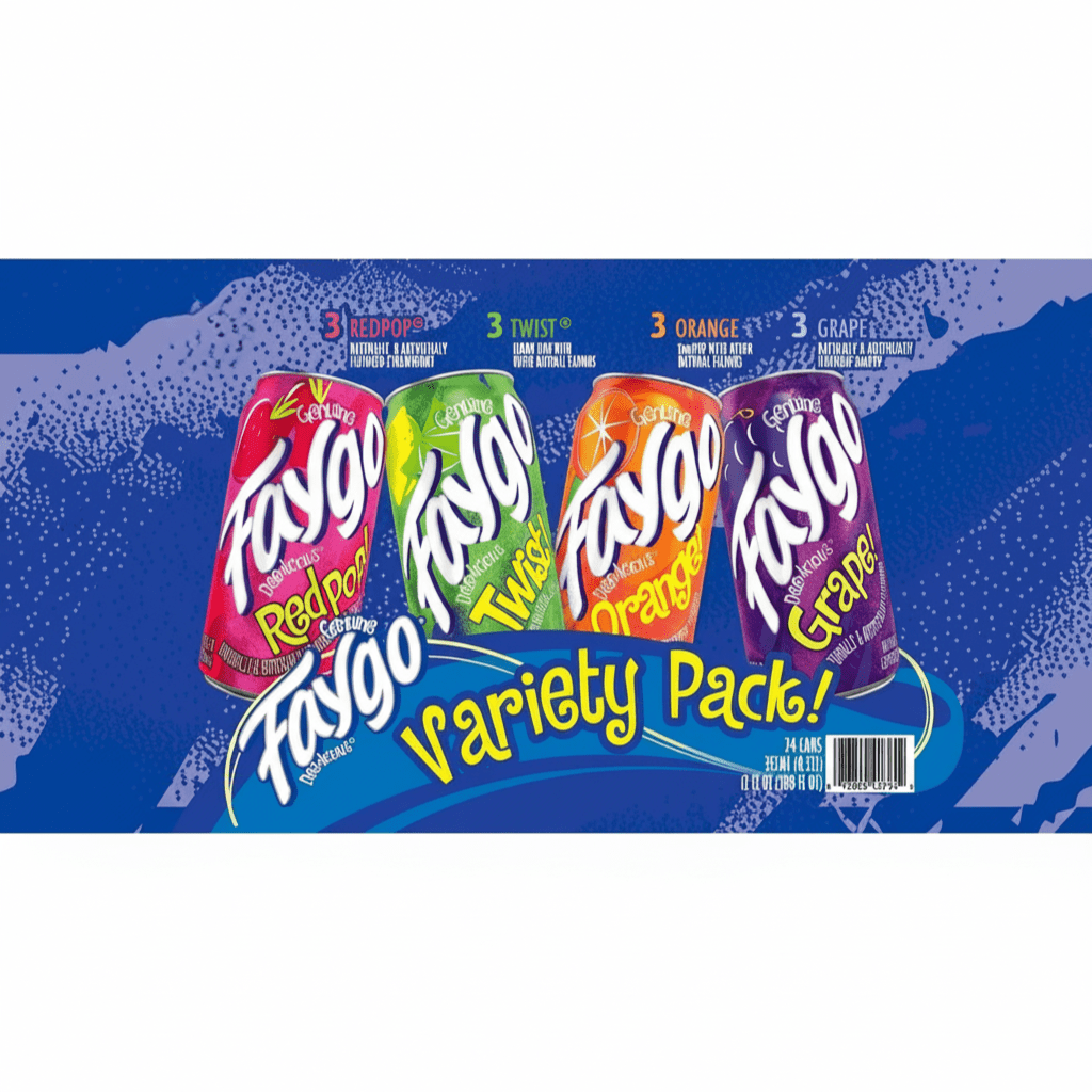 Faygo Soda  Red pop, Grape, Orange, Twist Flavour Varity Pack 12 fl oz 12 pk