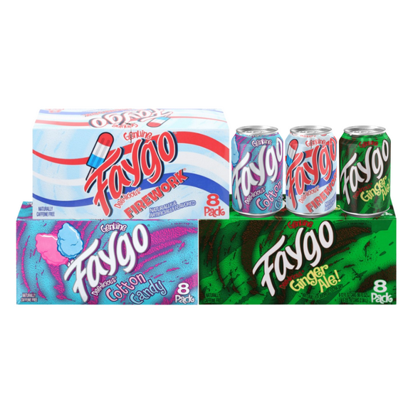 Faygo Variety Pack Soda, 24 Cans Firework, Cotton Candy & Ginger Ale, 12 fl oz