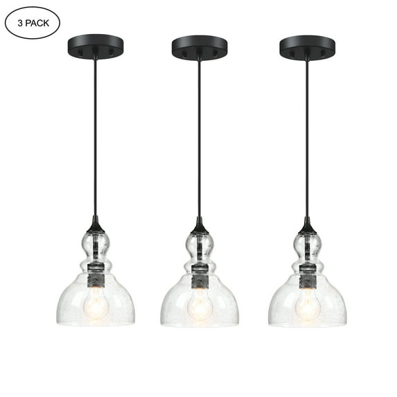 Faymart Lighting 3-Pack Teardrop Pendant Lighting Ceiling Mount Kitchen Light Fixtures with Seeded Glass Shade
