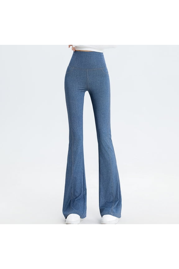 2026 Up To 65% Off Womens Stretch Jeans Women'S Fashion Jean Legging High Waist Leggings with Yoga Sport Elastic Pocket Flare Pants,Blue Xxl