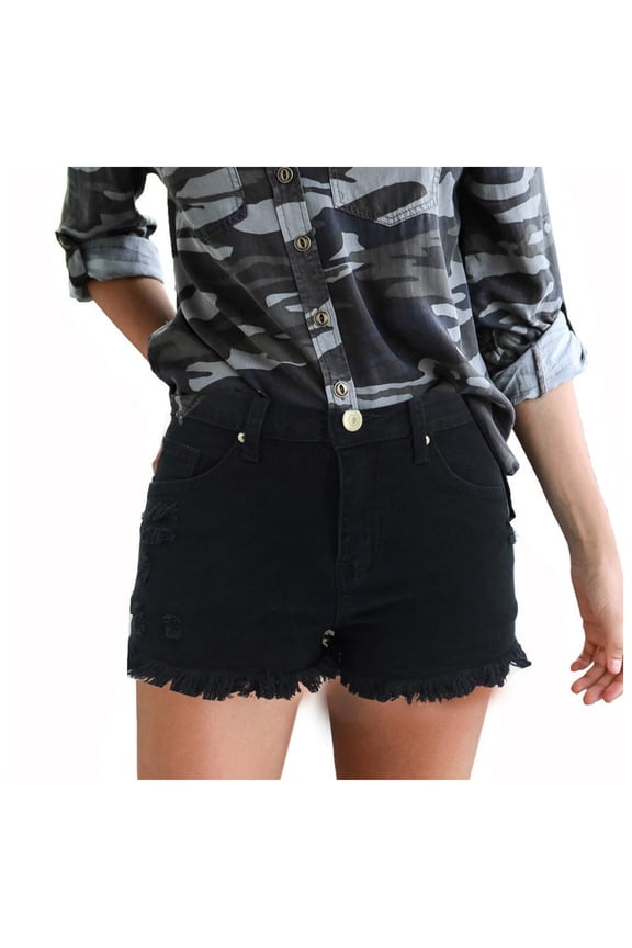 50% off Clear Stretchy Jeans Shorts for Wome Save Up under 50% Women's Stretchy Denim High-Waist Shorts Frayed Ripped Shorts with Pockets Pants(Black,XL)