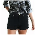 thumbnail image 1 of Fayshow0 50% off Clear Stretchy Jeans Shorts for Wome Save Up under 50% Women's Stretchy Denim High-Waist Shorts Frayed Ripped Shorts with Pockets Pants(Black,S), 1 of 5