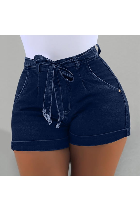 50% off Clear Shorts Jeans for Women Low Rise European and American Women's Casual Micro Elastic Washed Denim Shorts(Dark Blue,S)