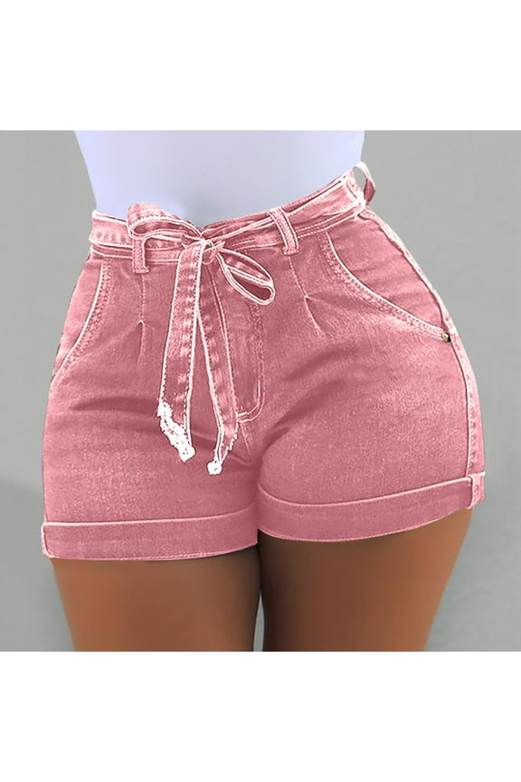 50% off Clear Shorts Jeans for Women Low Rise European and American Women's Casual Micro Elastic Washed Denim Shorts(Pink,XL)