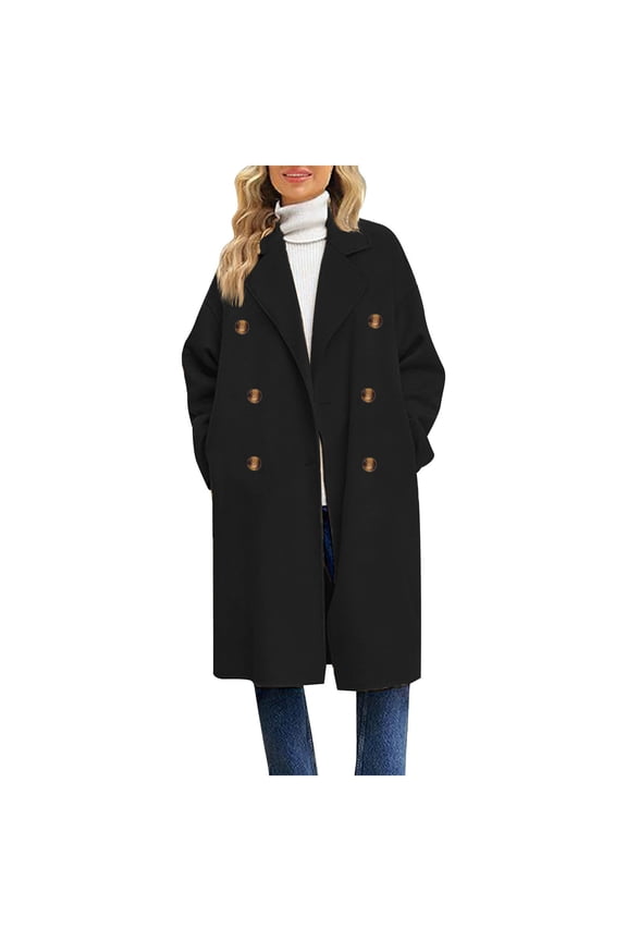 50% off Clear Womens Plus Size Coats Long Coats Women's Fall and Winter Straight Cardigan Button Pocket Coat,Black XXL