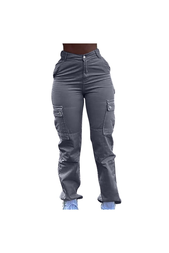 Black_Friday Sales 2024 Jean Pants for Women Plus Women New Cropped Hip Pants with High Waist Multi Pocket Workwear Fashion Stretch Pants,Gray L