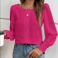 thumbnail image 1 of Fayshow0 Blouses 3/4 Sleeve V Neck Shirts Tops Save Up under 50% Women's Casual Solid Color Lace Patchwork Long Sleeved Round Neck Top/shirt,Red L, 1 of 5