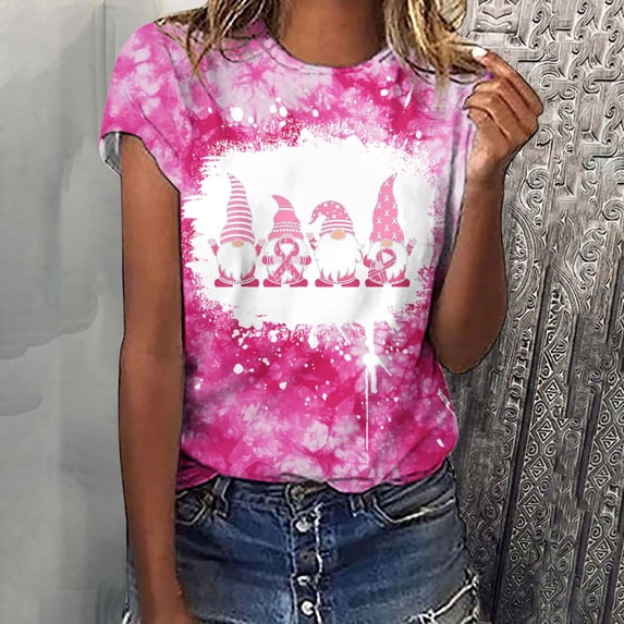 Fayshow0 Breast Cancer Awareness Accessories T Shirts Save Up under 50% Women's Casual Letter Print Pullover Short Sleeve T-Shirt Tops Shirt,Pink A XXXXXL