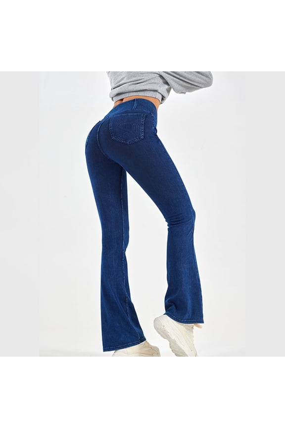Clearance Under $10 Winter Pants for Girls Women'S Jeans High Elastic Buttock Double Pockets for Exercise External Wear Yoga Fitness Speaker,Dark Blue M
