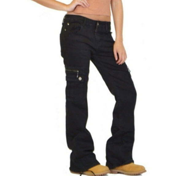Fayshow0 Clearance Under $16 Womens Jeans High Waisted Women's Cargo Jeans Low Waist With Pockets Straight Leg Jeans Trousers Plus Size