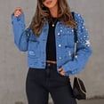 thumbnail image 1 of Fayshow0 Clearance under $10 Women'S Stretch Denim Jacket Women's Jean Jacket Frayed Washed Button Denim Jacket With Pockets,Blue L, 1 of 8