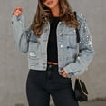 thumbnail image 1 of Fayshow0 Clearance under $10 Women'S Stretch Denim Jacket Women's Jean Jacket Frayed Washed Button Denim Jacket With Pockets,Light Blue M, 1 of 9