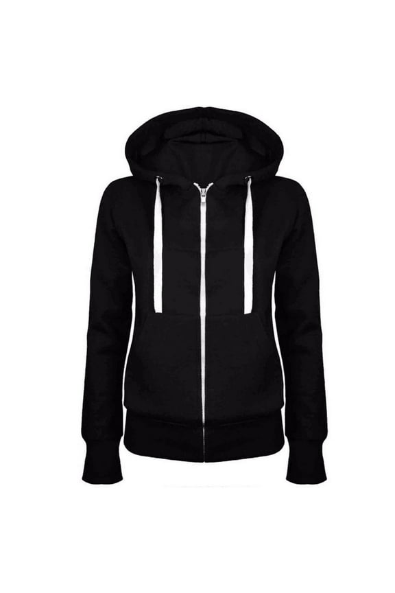 Cozy and Well Made Sweatshirts under $10 Fashion Women Casual Hooded Slim Zipper Fleece Sweater Coat(Black,XL)