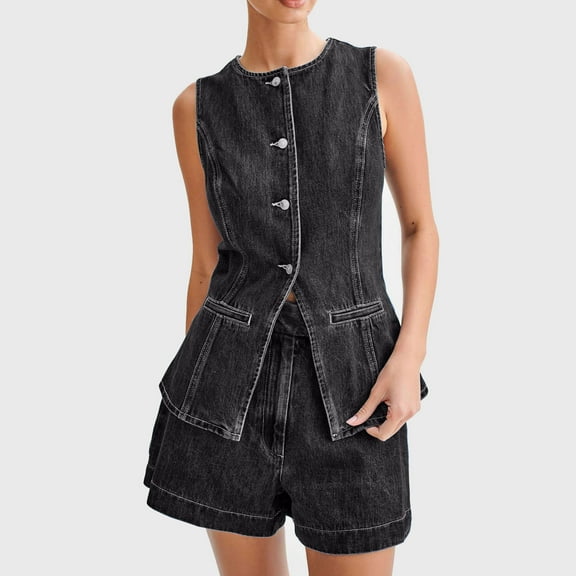 Fayshow0 Up to 50% off Jean Jackets for Women 2025 Women's Fashionable Casual Solid Color Distressed Sleeveless And Hooded Denim Jacket/jacket,Blue L