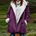 thumbnail image 1 of Fayshow0 Easy Care Jackets for Women Winter Women Winter Plus Size Solid Plus Velvet Coat Long Sleeve Horn Buckle Pocket Overcoat Tops,Purple, 1 of 7