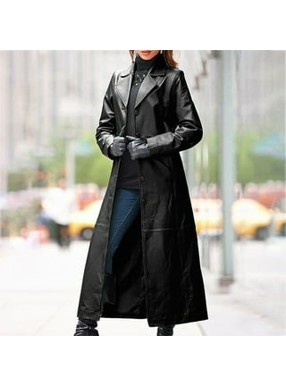 ジャケット・アウター maxi long real leather coat Trench Ladies Black 298 Classic Full-Length Gothic Real