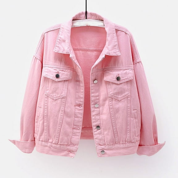 Fayshow0 Jean Jackets for Women Trendy Clearance under $10 Women Spring And Warm Solid Long Sleeve Jacket Outerwear,Pink M