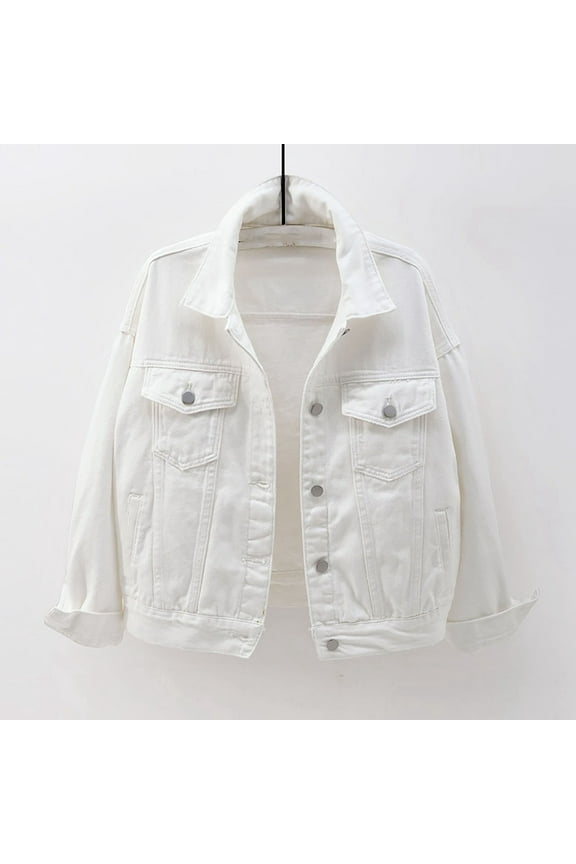 Jean Jackets for Women Trendy Clearance under $10 Women Spring And Warm Solid Long Sleeve Jacket Outerwear,White M