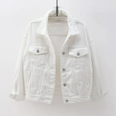 Fayshow0 Jean Jackets for Women Trendy Clearance under $10 Women Spring And Warm Solid Long Sleeve Jacket Outerwear,White XXL
