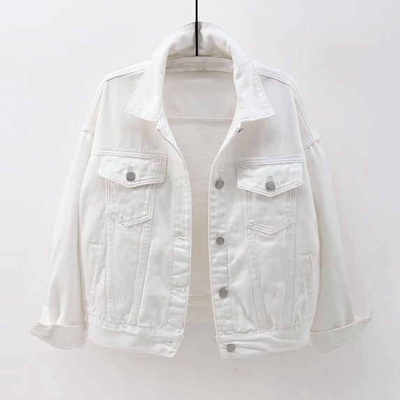 Fayshow0 Jean Jackets for Women Trendy Clearance under $10 Women Spring And Warm Solid Long Sleeve Jacket Outerwear,White XXXL