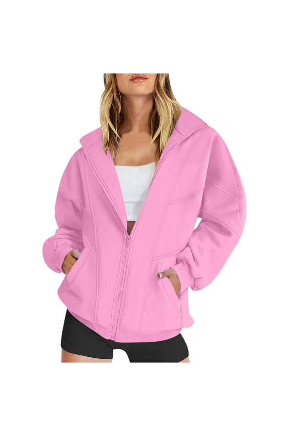 Lightweight Water-Resistant Hooded outwear Up to 65% off Women's Zip Up Jacket Sweatshirts Oversized Fleece Long Sleeve With Pockets Fall Casual Preppy Teen Girls Outfit,Pink