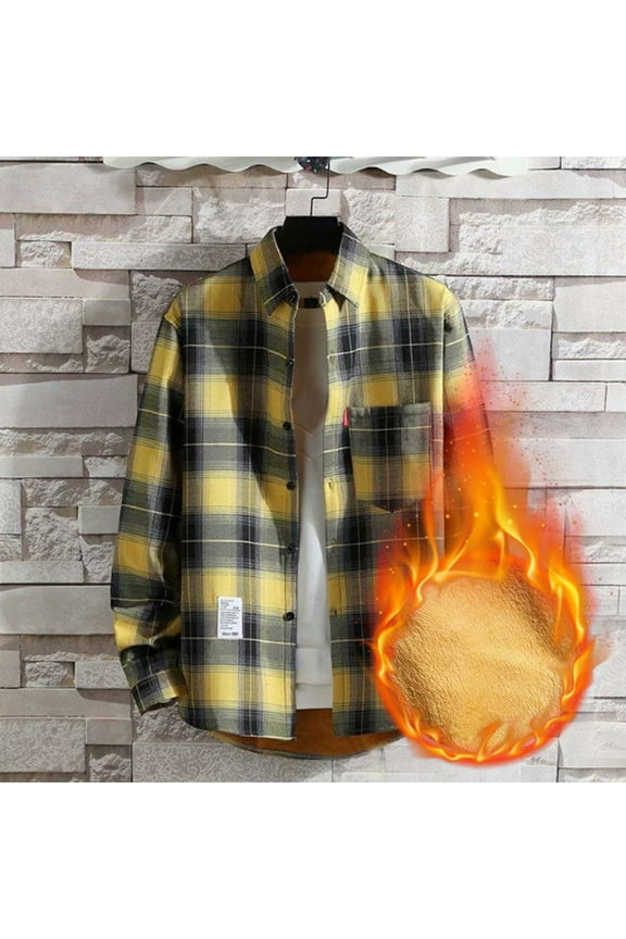 Men Coats and Jackets Waterproof Up to 65% off Men's Plush Thick Warm Plaid Shirt And Winter Jacket,Yellow XXL