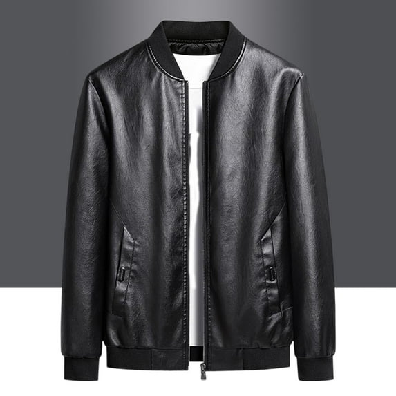 Fayshow0 Men'S Jackets Clearance Sale $12 Men's Spring And Fashion Casual Stand-up Collar Zipper Long Sleeve Hoodless Leather Jacket/jacket Black