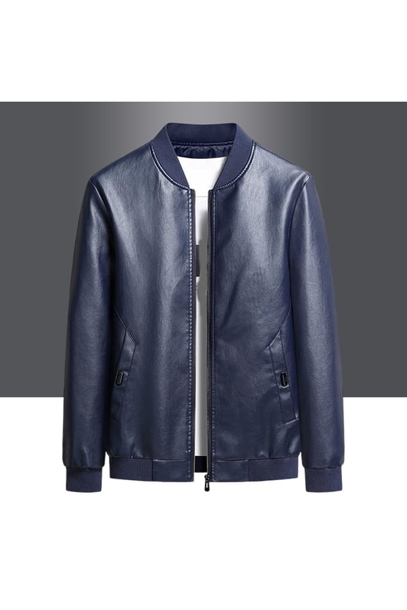 Men'S Jackets Clearance Sale $12 Men's Spring And Fashion Casual Stand-up Collar Zipper Long Sleeve Hoodless Leather Jacket/jacket Blue